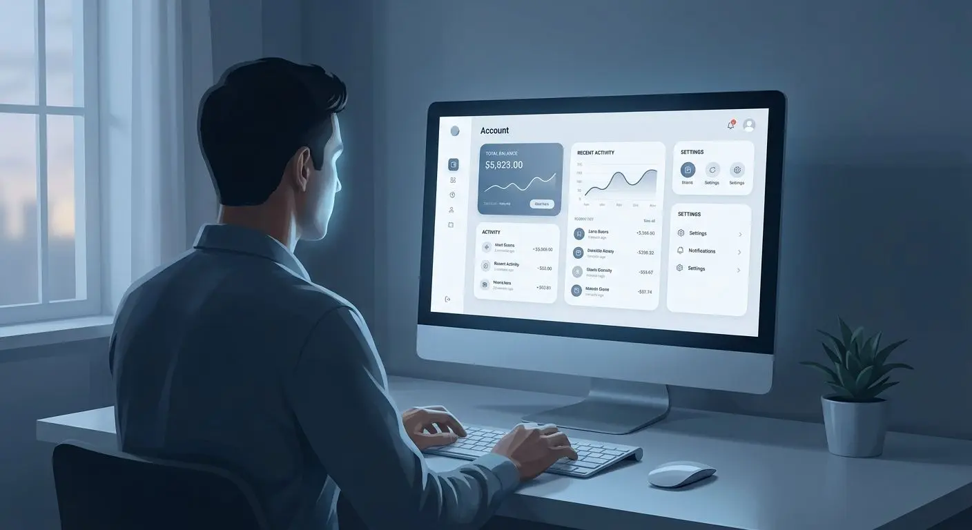 Account-Dashboard Übersicht Spieler vor Bildschirm mit geöffnetem Konto-Dashboard