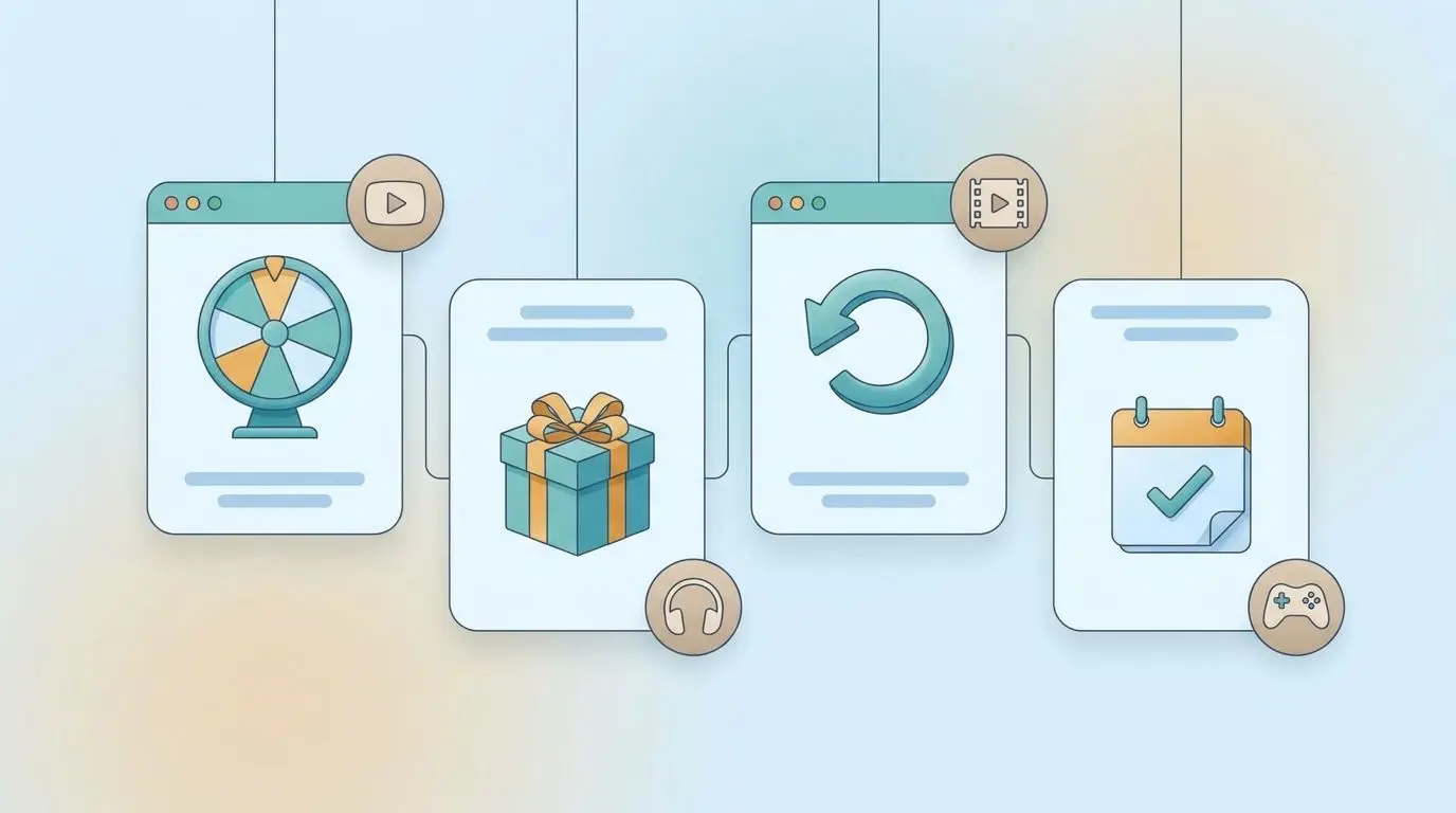 Illustration mit Symbolen für Freispiele, Cashback und Promotionen