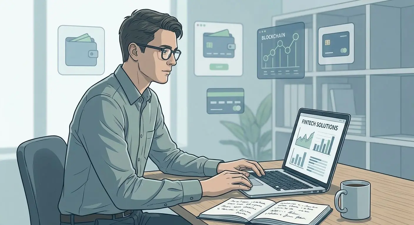 Symbolische Expertenillustration mit Laptop und Notizen