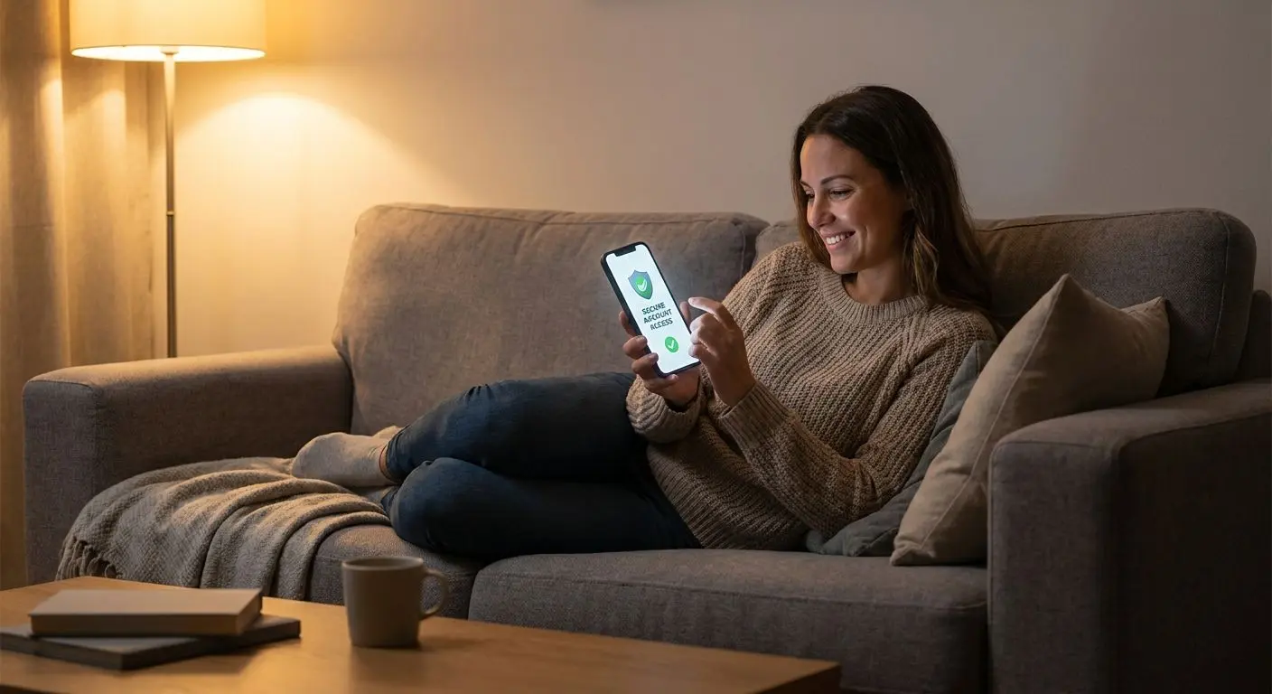 Entspannter Nutzer mit Smartphone bei reibungslosem Login