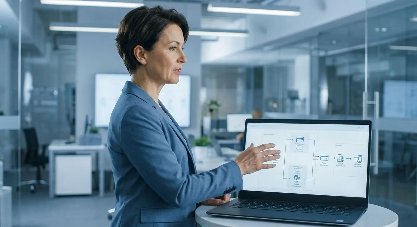 Fiktiver Experte erklärt digitale Zahlungsthemen