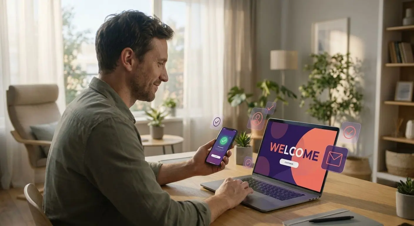 Nutzer bei einer einfachen Online-Registrierung am Laptop